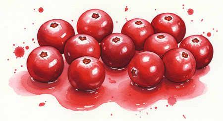Cranberries on a white background. Watercolor painting illustration.の素材