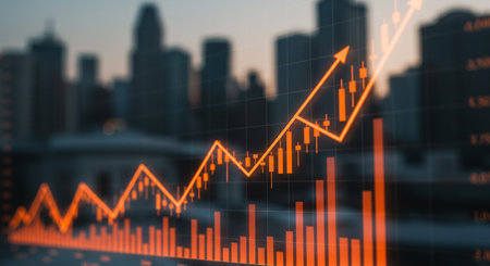 financial chart on cityscape background,business concept. 3d renderingの素材