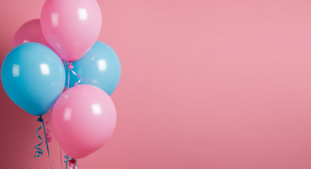 Colorful balloons on a pink background with copy space for text.の素材