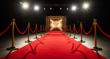Red carpet and red carpet with vip sign. 3D renderingの素材