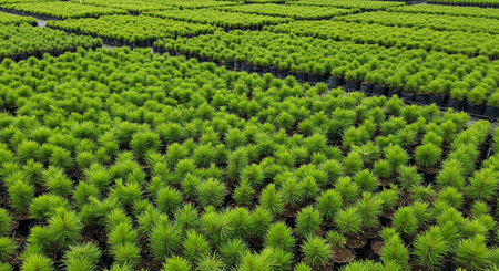 Pine tree seedlings in a nursery ready for planting, North Chinaの素材