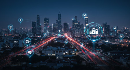 Smart city and wireless communication network. Internet of things and smart transport concept.の素材