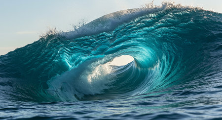 Blue Ocean Wave Breaks in the Ocean. 3D Renderingの素材