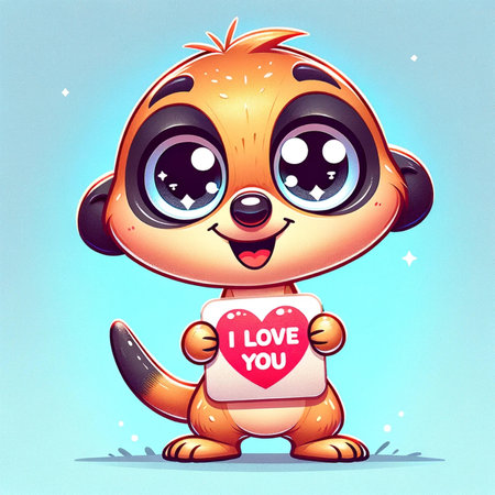 Cute cartoon little meerkat holding a heart. Vector illustration.の素材