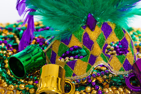 A group of mardi gras mask with beadsの写真素材