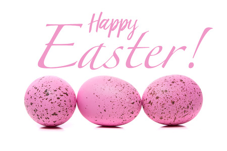 A group of Colorful Easter Eggs with speckles on a white backgroundの写真素材