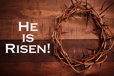 An authentic crown of thorns on a wooden background. Easter Themeの写真素材