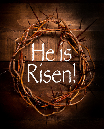 An authentic crown of thorns on a wooden background. Easter Themeの写真素材