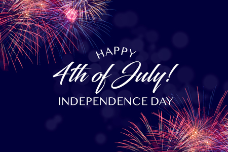 4th of July greeting with blue background with fireworks, independence dayの写真素材