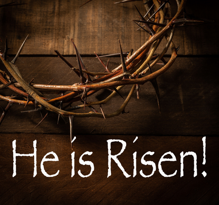 An authentic crown of thorns on a wooden background. Easter Themeの写真素材