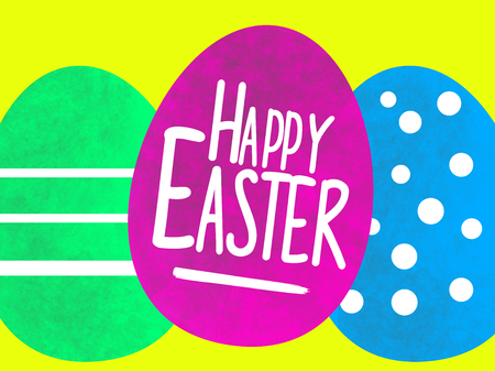 A happy easter greeting on with water colored egg illustrationの写真素材