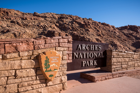 The main entrance to arches national park in moab utah.の写真素材