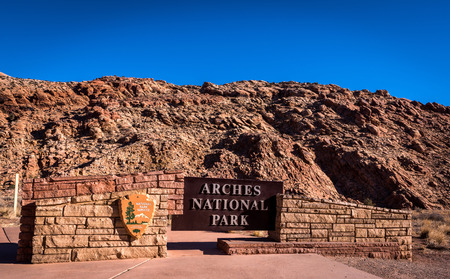 Main Entrance to arches national park in moab utahの写真素材