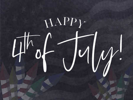 Happy JUly 4th greeting with black background with fireworksの写真素材