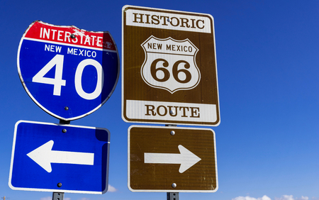 a group of Highway markers on historic highway 66 and interstate 40 in the American southwest a group of Highway markers on historic highway 66 and interstate 40 in the American southwest