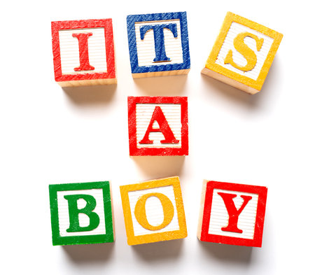 Children blocks spelling out its a boy. Birth or gender announcementの写真素材