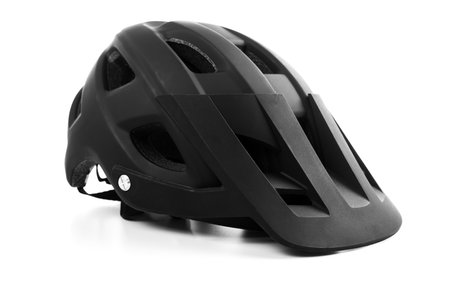 Black Bicycle helmet on white backgroundの写真素材