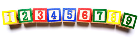Childrens wooden blocks with number 1-9の写真素材