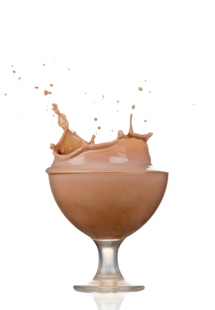 Glass of chocolate splash, isolated on white background の写真素材