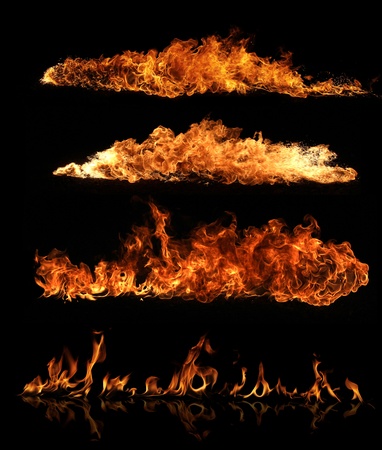 High resolution fire collection, isolated on black backgroundの写真素材