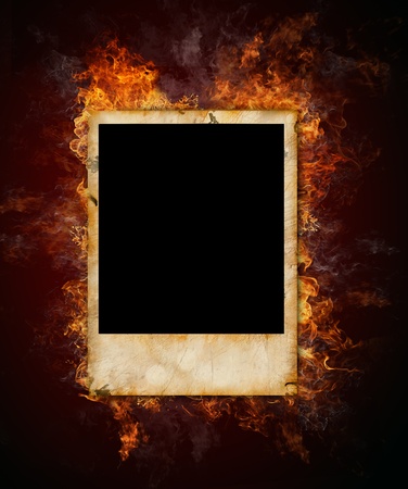 Burning vintage photo frame の写真素材