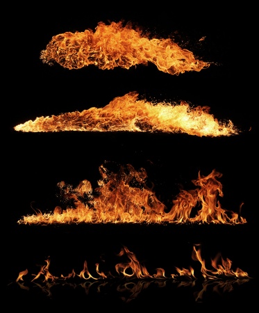 High resolution fire collection, isolated on black backgroundの写真素材