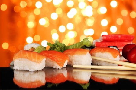 Delicious sushi with shiny blur backgroundの写真素材