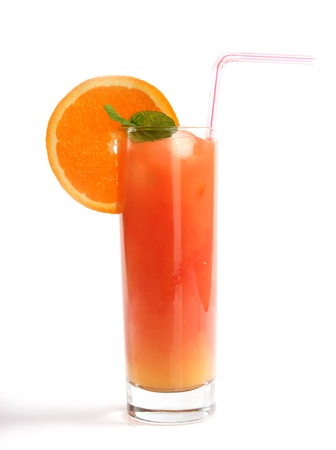 Tequila sunrise drink, isolated on white backgroundの写真素材