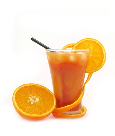 Orange drink on white backgroundの写真素材
