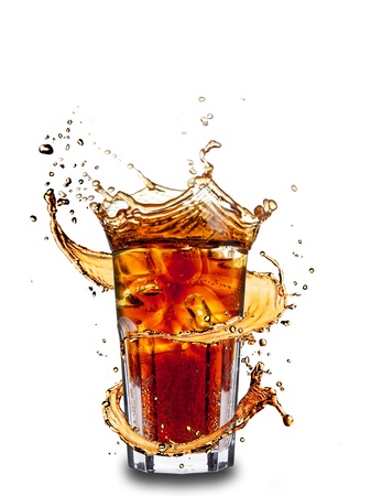 Ice cola drink with splash, isolated on white backgroundの写真素材