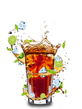 Fresh cola drink with limes  Isolated on white backgroundの写真素材