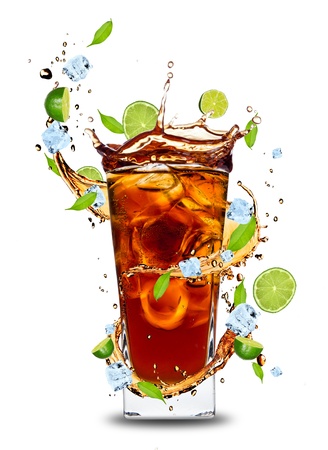 Fresh cola drink with limes. Isolated on white backgroundの写真素材