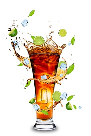Fresh cola drink with limes. Isolated on white backgroundの写真素材