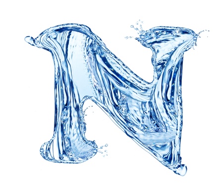 Water letter symbol, isolated on white backgroundの写真素材