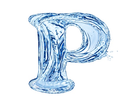Water letter symbol, isolated on white backgroundの写真素材