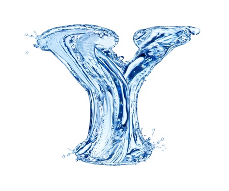 Water letter symbol, isolated on white backgroundの写真素材