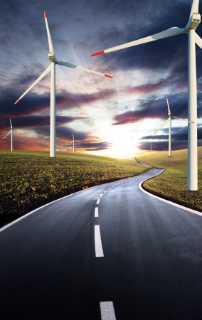 Road with windmillsの写真素材
