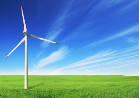 Windmill on fieldの写真素材