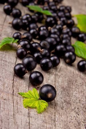 Fresh black currant on wooden tableの写真素材