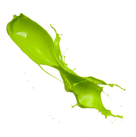 Isolated shot of green paint splash on white backgroundの写真素材