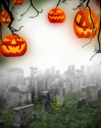 Spooky halloween runed cemeteryの写真素材