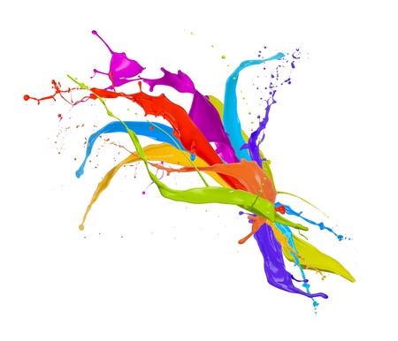 Colored paint splashes bouquet isolated on white background Colored paint splashes bouquet isolated on white background