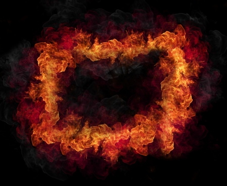 Fire frame isolated on black backgroundの写真素材