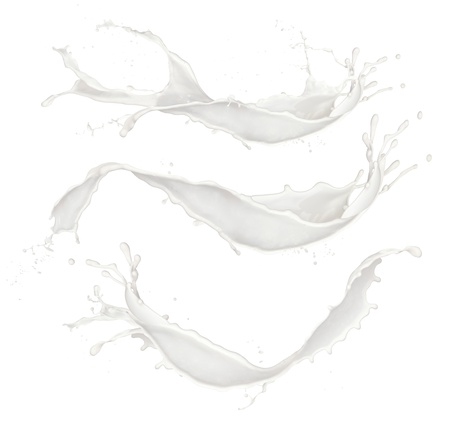 Milk splashes collection, isolated on white backgroundの写真素材