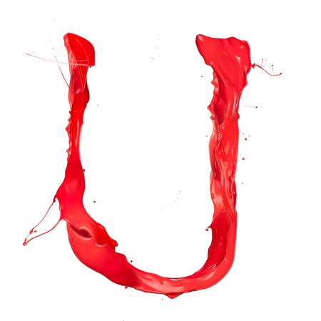 Red paint splash letter isolated on white backgroundの写真素材