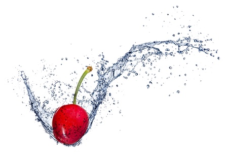  Cherry in water splash, isolated on white background の写真素材