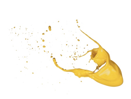 Isolated shot of yellow paint splash on white backgroundの写真素材