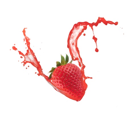 Strawberry in splash, isolated on white backgroundの写真素材