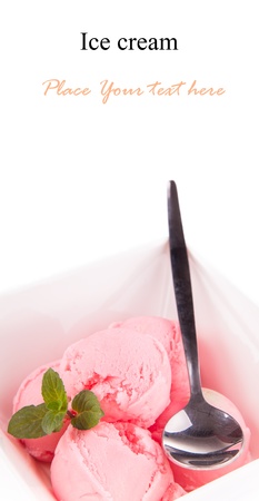 Delicious ice cream scoops with free space for text. Isolated on white backgroundの写真素材