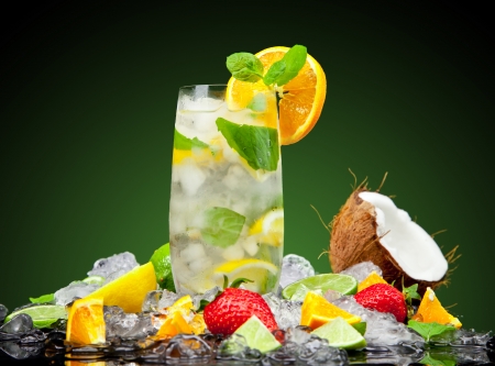 Fruit cocktail with dark backgroundの写真素材